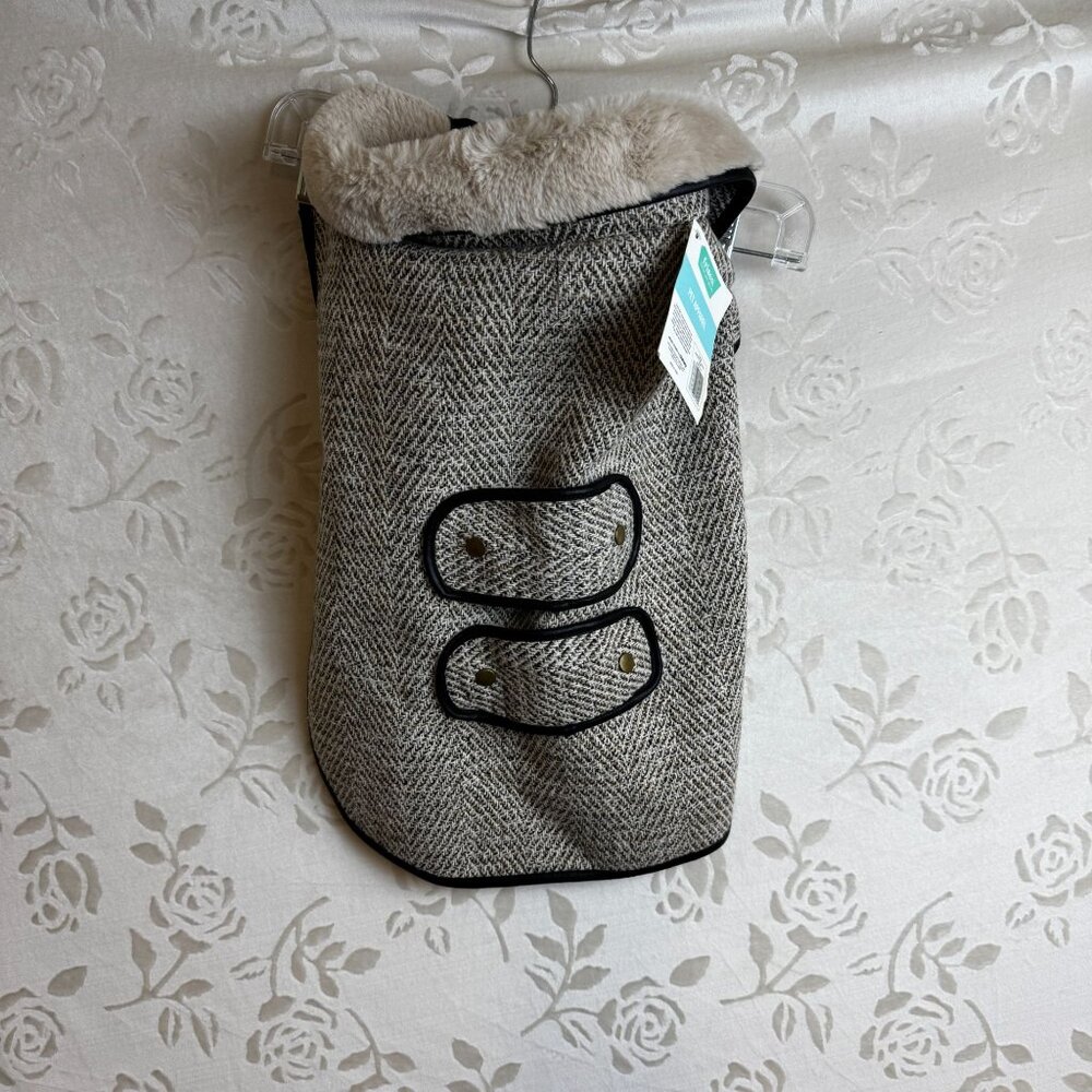 Frisco Manhattan Tweed Jacket For Dogs Large Faux Fur Lining Herringbone Design - Picture 3 of 9